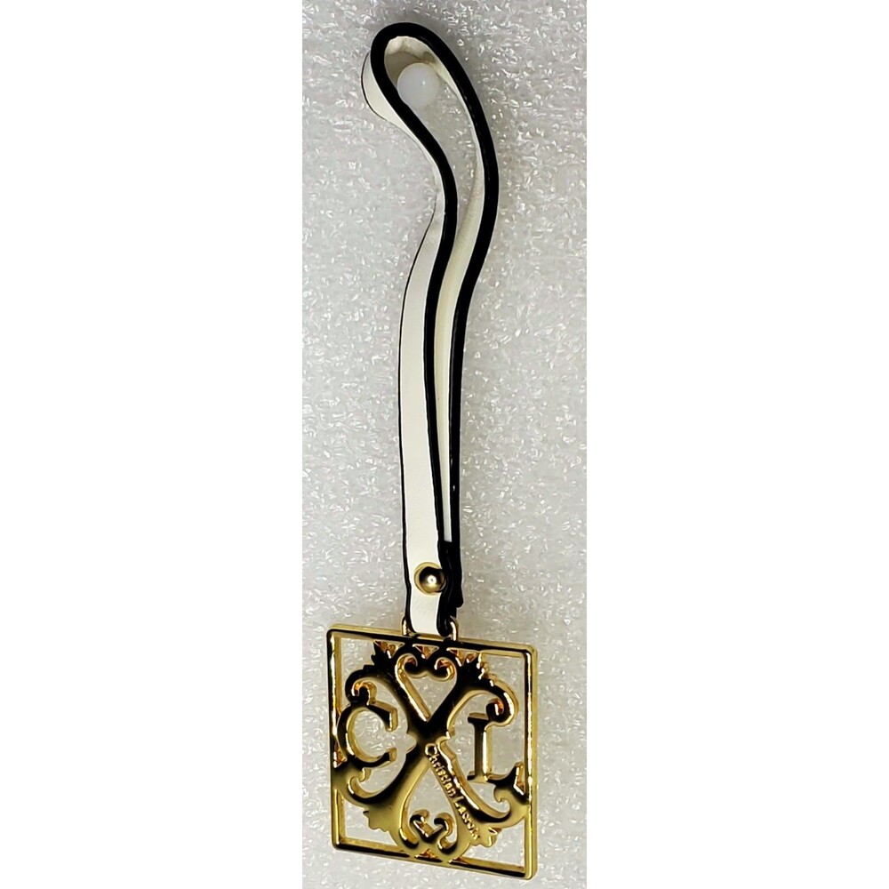 Christian Lacroix Gold Tone Logo Medallion Bag Charm Key Fob Off White